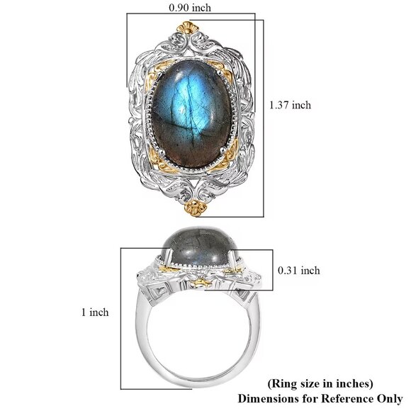NEW Malagasy Labradorite Solitaire Ring in 18K YG Plated Platinum Brass Bond - Picture 3 of 3